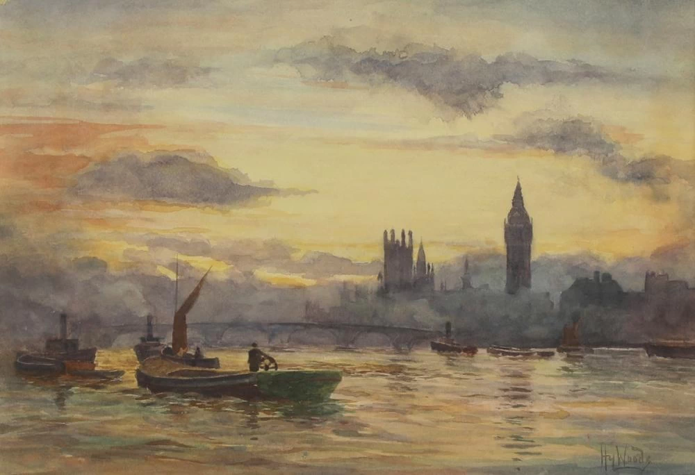 Sul Tamigi con le Houses of Parliament e il Big Ben al tramonto